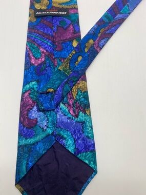 90’s Vintage Vibrant Multicolor Silk Tie - Bold Blue & Teal Paisley #0022